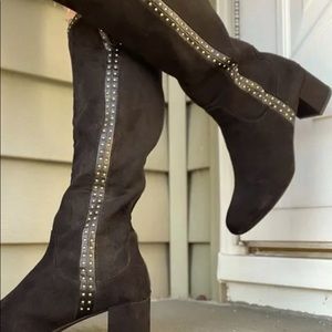 Adrienne Vittadini gold studded knee high boots